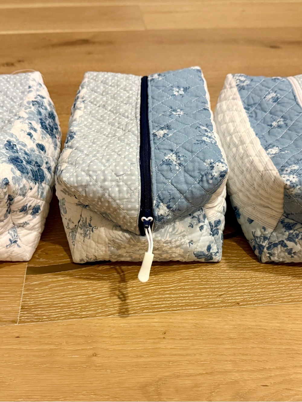 Hand Crafted Blue and White Quilted Makeup Bag